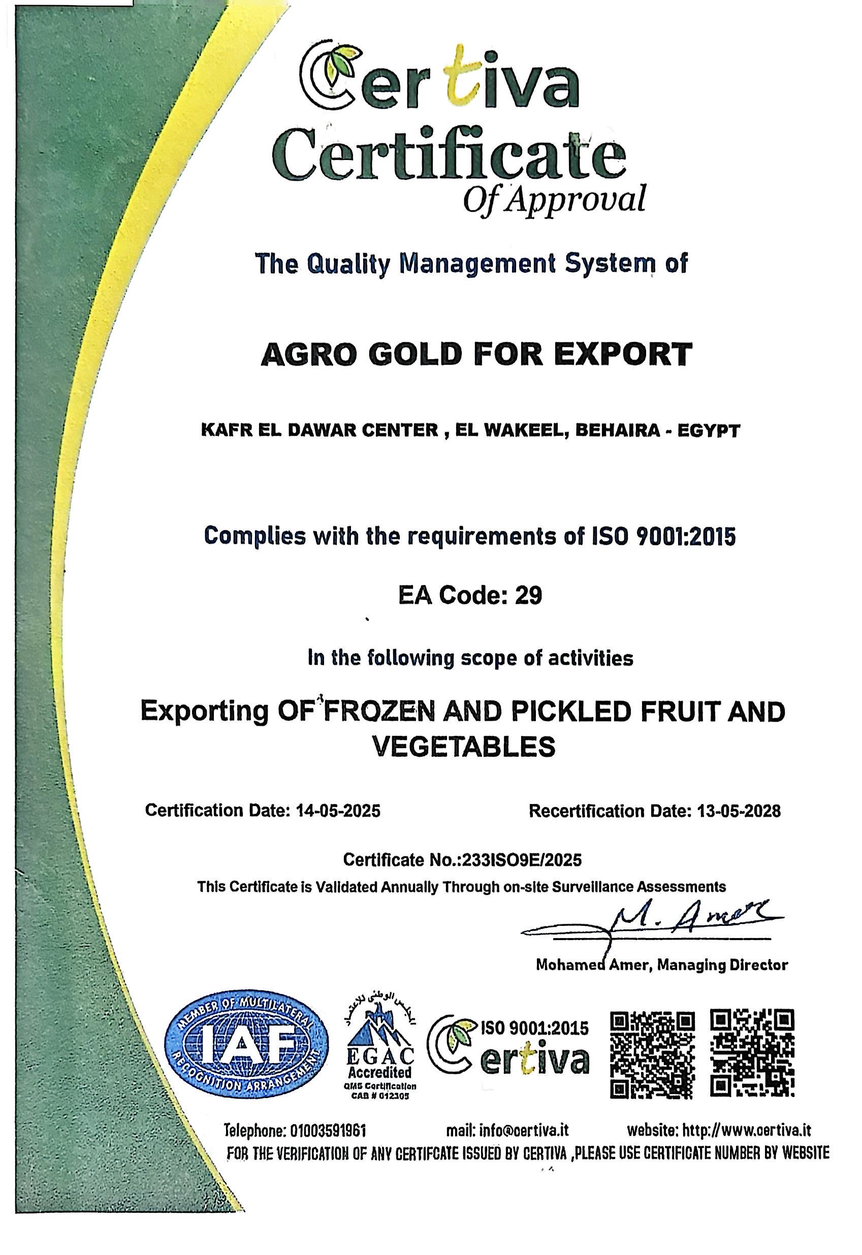 AgroGolde Certification
